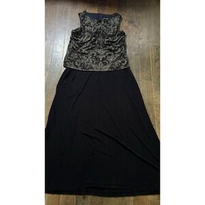 Alex Evenings Long Black Sleeveless Floral Metalic Evening Dress 10 Vintage